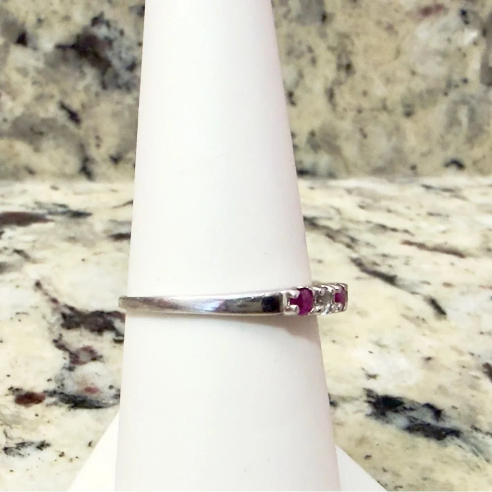 0.51 ct. Genuine Ruby & White Topaz 925  Size 8